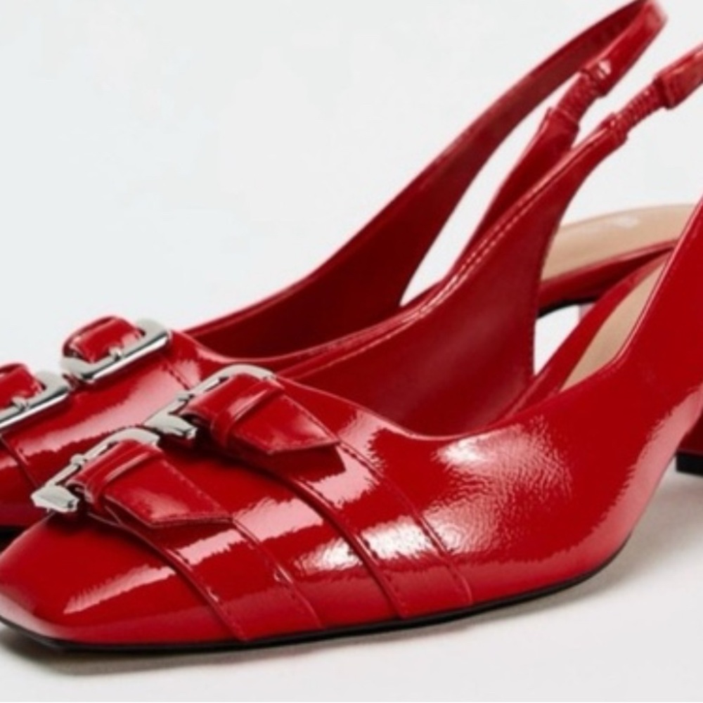 Zara Shiny Red Slingback Heels
